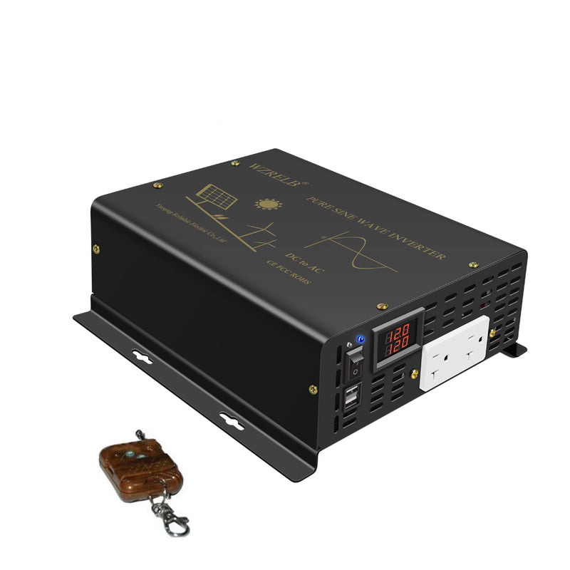 1500W Power Inverter 12VDC,24VDC or 48VDC to 120VAC Pure Sine Wave Inverter RBU51500W with a Wireless Remote Control