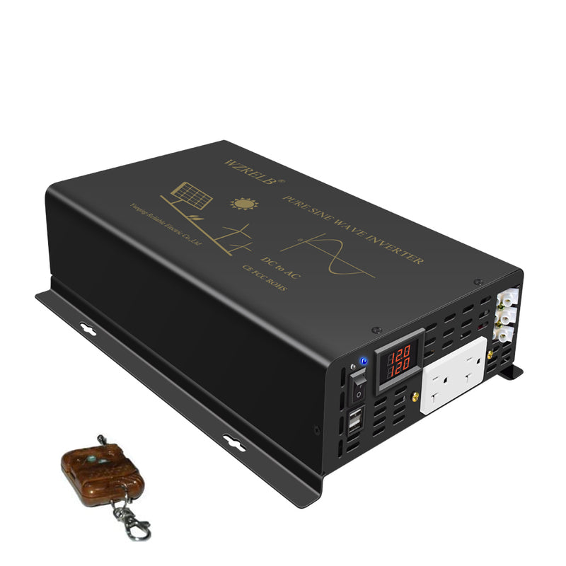 2000W Power Inverter 12VDC,24VDC or 48VDC to 120VAC Pure Sine Wave Inverter RBU52000W with a Wireless Remote Control