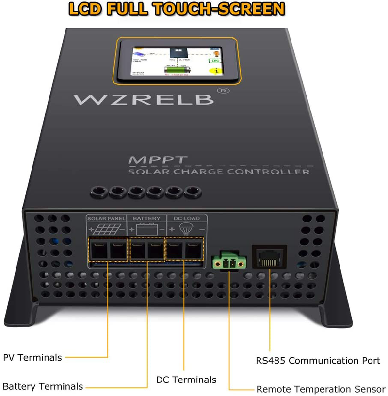 WZRELB 40A MPPT 12V/24V/48 Auto, 18V/36V Manual,LCD Full Touch Screen Design Solar Charge Controller