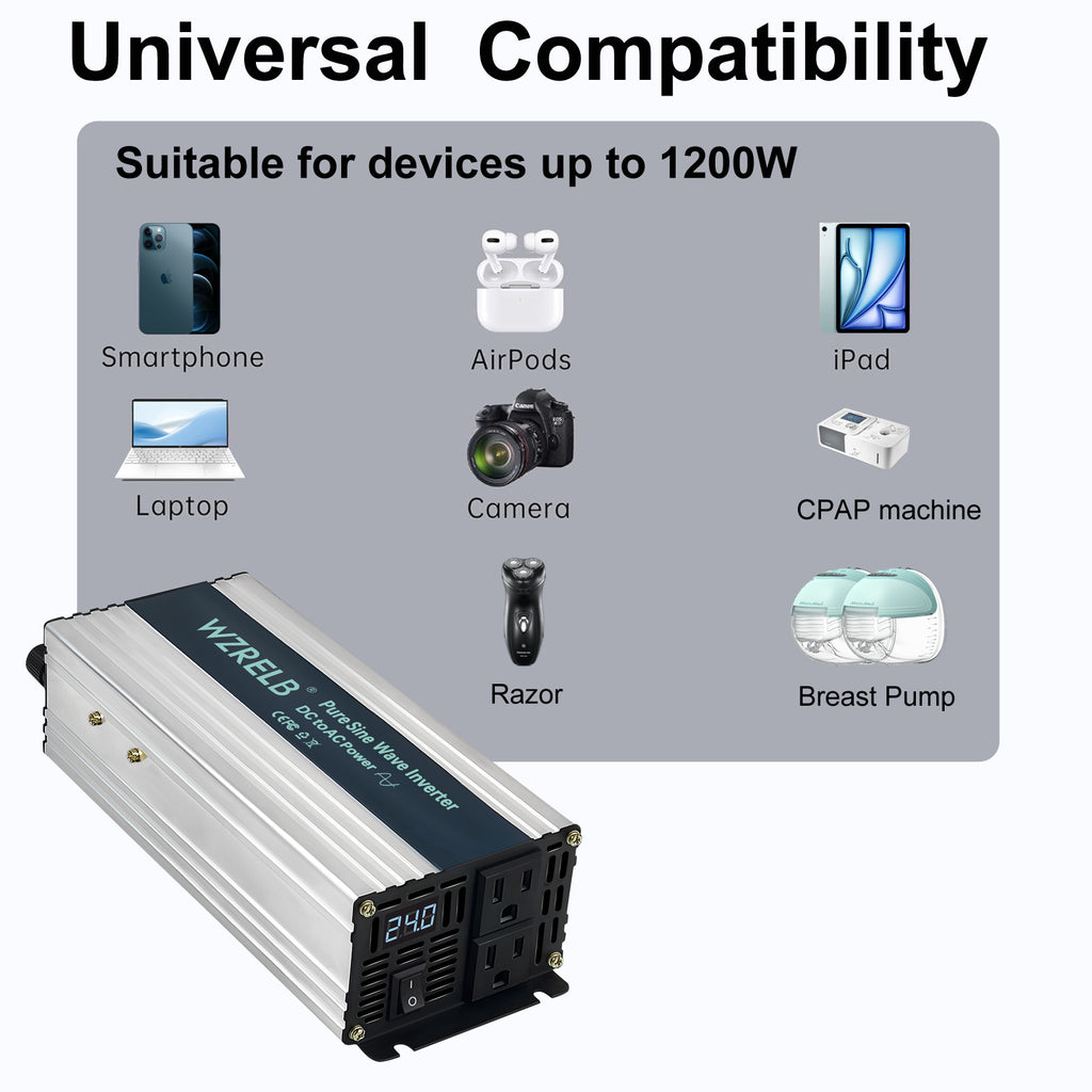 1200W Power Inverter 24VDC or 36VDC or 48VDC to 120VAC Pure Sine Wave ...
