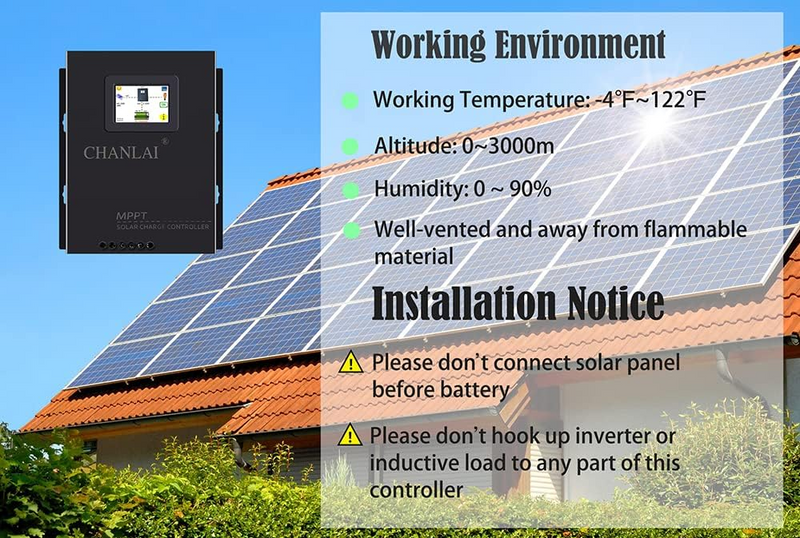 80A MPPT Solar Charge Controller 12V/24V/48 Auto, 18V/36V Manual Max PV 170V,LCD Full Touch Screen Design