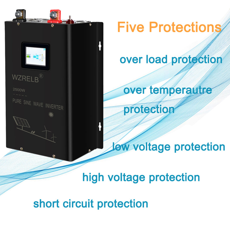 WZRELB 2500W 24VDC or 36VDC or 48VDC to 120VAC 240VAC Split Phase Pure Sine Wave Inverter