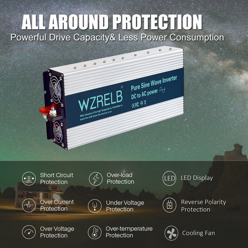 2500W Power Inverter 12V or 24VDC or 36VDC or 48VDC to 120VAC Pure Sine Wave Inverter SE2500W