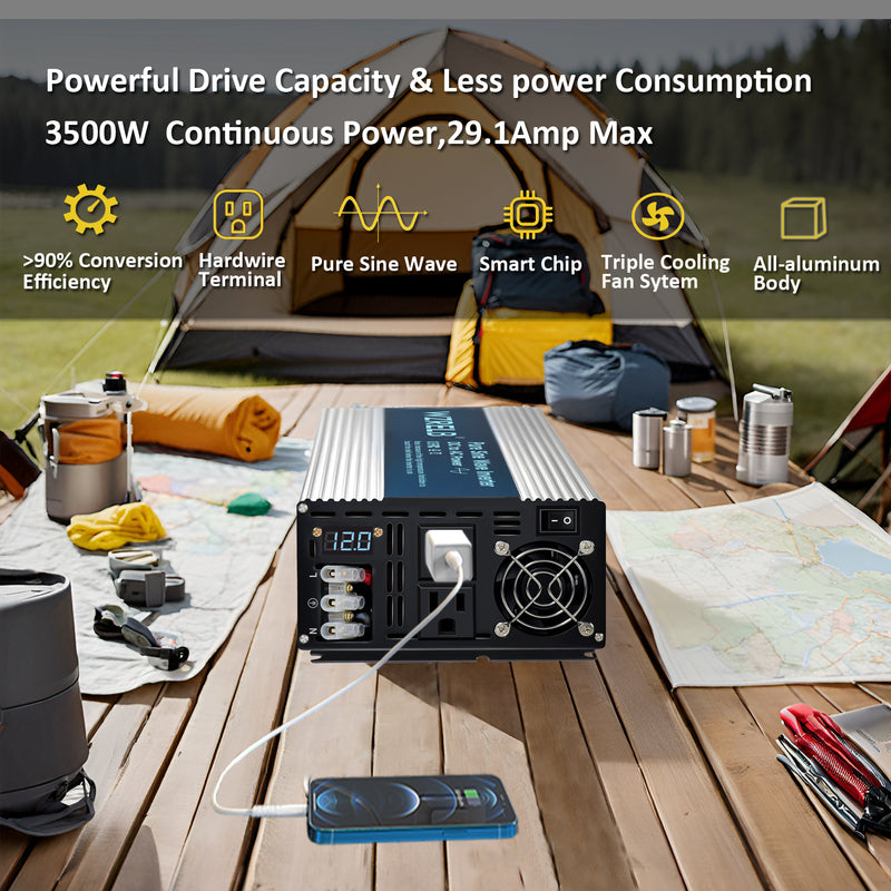 3500W Power Inverter 12V or 24VDC or 36VDC or 48VDC to 120VAC Pure Sine Wave Inverter SE3500W