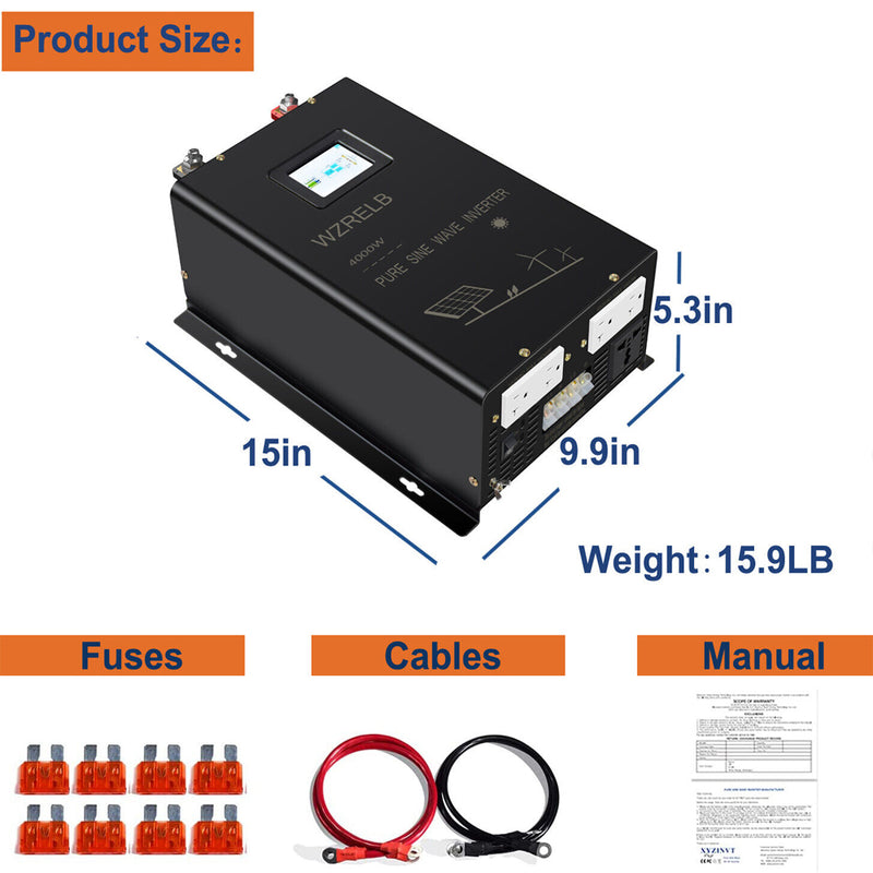 WZRELB 4000W 72VDC to 120VAC 240VAC Split Phase Pure Sine Wave Inverter