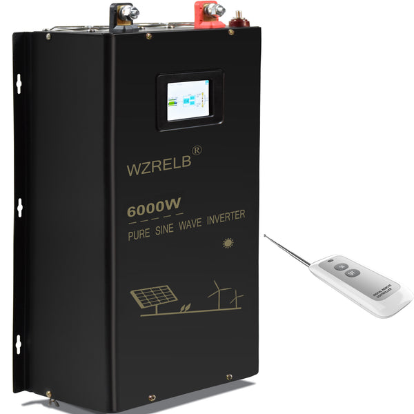 WZRELB 6000W DC to 120VAC 240VAC Split Phase Pure Sine Wave Inverter ,2*AC Hardwire Terminal,12KW Surge,High Efficiency up to 91.6%,Wireless Remote