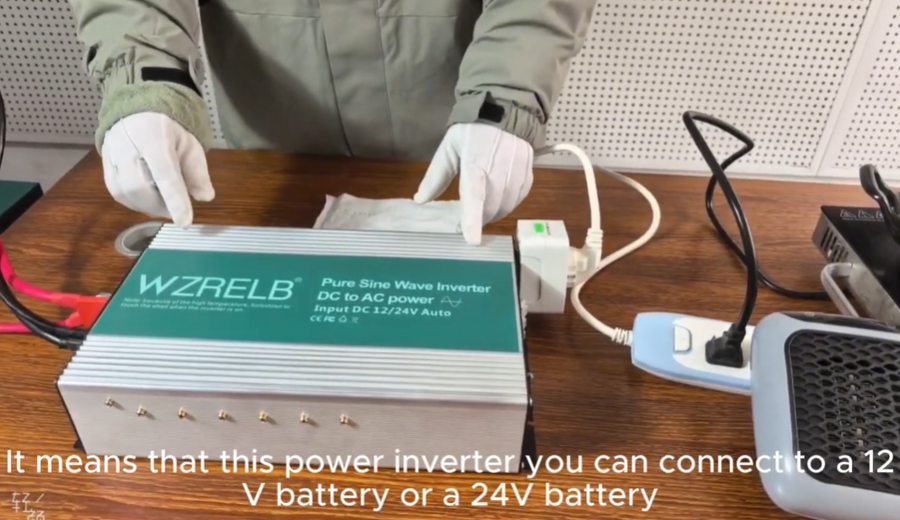 TEST 300OW PURE SINE WAVEINVERTER 12V/24V BATTERY AUTO-DETECTED FUNCTION