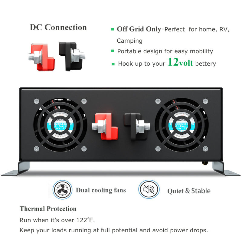 5000W Heavy Duty Pure Sine Wave Power Inverter DC to AC with dual AC Outlets ,Wired Remote Control, LED Display