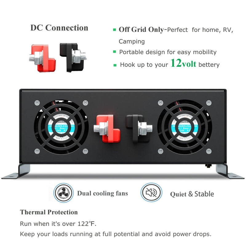 4000W Heavy Duty Pure Sine Wave Power Inverter DC to AC with dual AC Outlets ,Wired Remote Control, LED Display