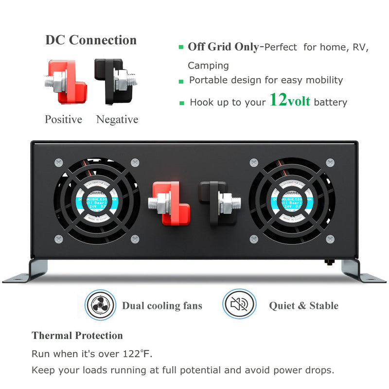 2500W Power Inverter 12VDC,24VDC or 48VDC to 120VAC Pure Sine Wave Inverter (Stock available in Canada)