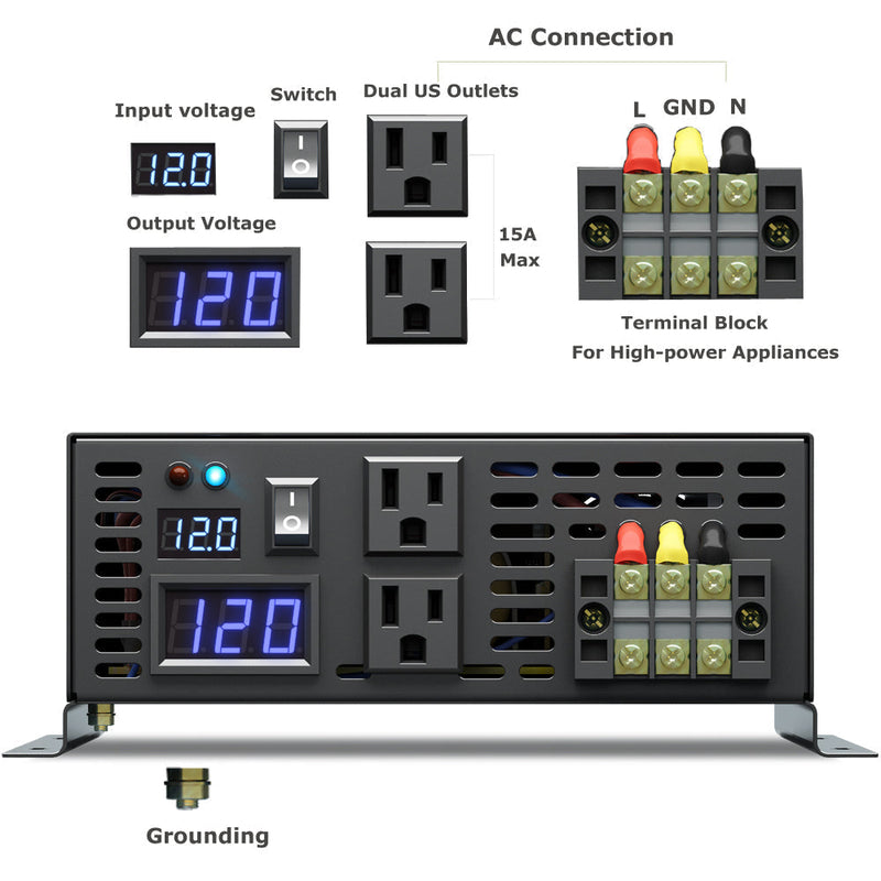 2500W Power Inverter 12VDC,24VDC or 48VDC to 120VAC Pure Sine Wave Inverter (Stock available in Canada)