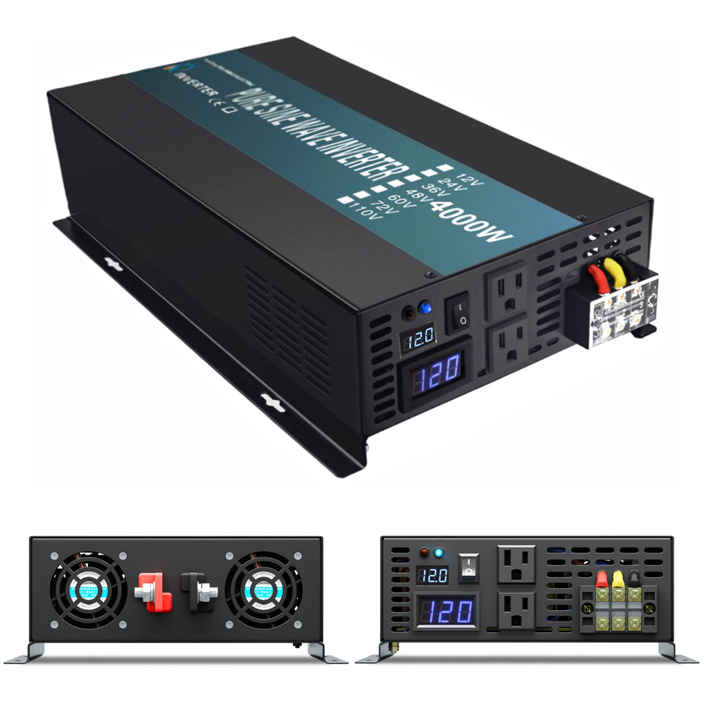 4000W Power Inverter 12VDC or 24VDC or 36VDC to 120VAC Pure Sine Wave  Inverter RBPRC4000W With Wireless Remote