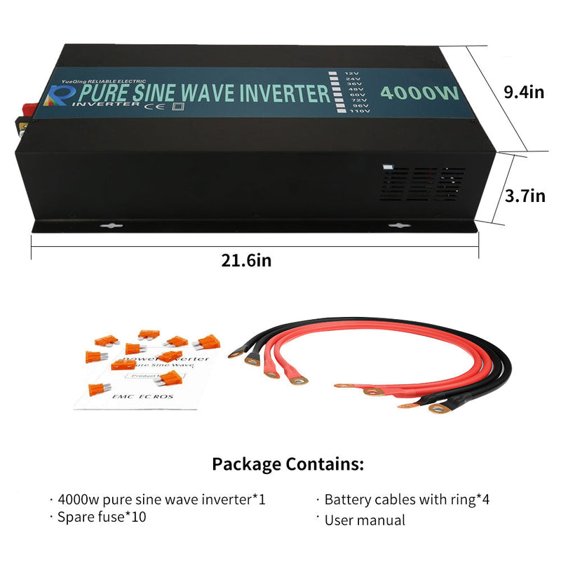 4000W Power Inverter 12VDC or 24VDC or 36VDC to 120VAC Pure Sine Wave Inverter RBPRC4000W With Wireless Remote