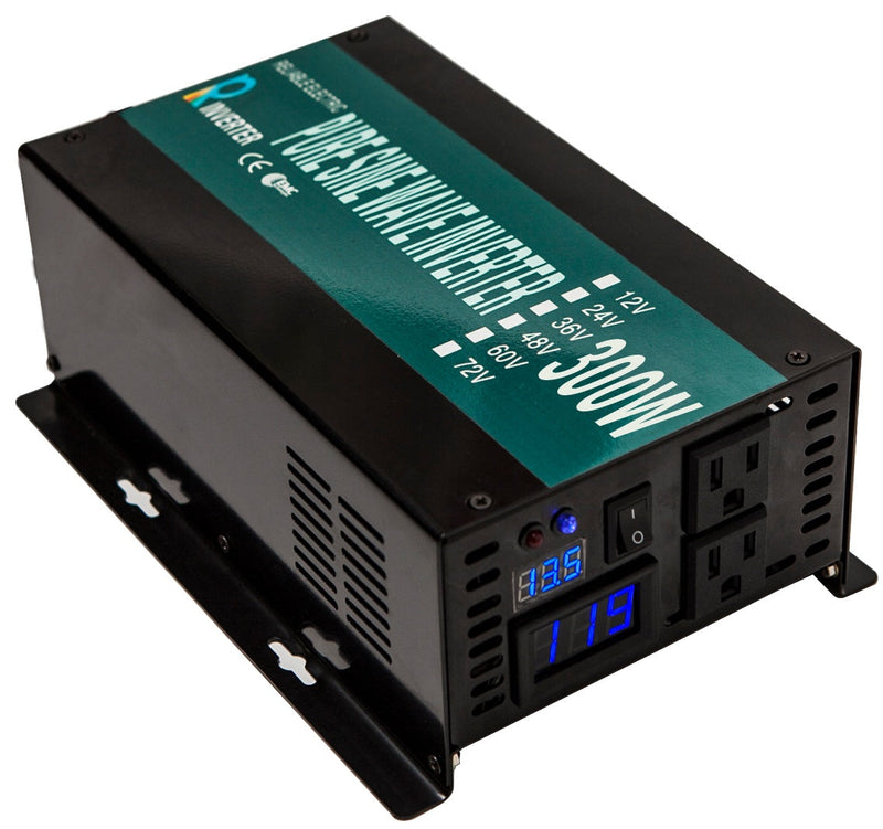 300W DC to AC Power Inverter Pure Sine Wave Inverter 12Vdc, 24Vdc, or 48Vdc to 120Vac output 60HZ USA Socket