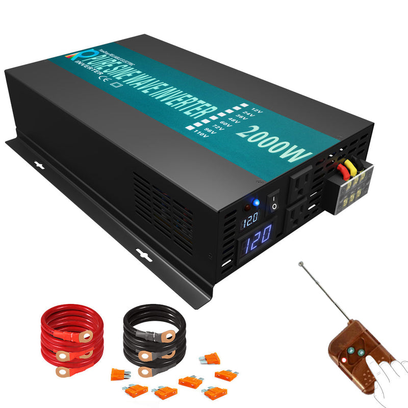 2000W Power Inverter 12VDC or 24VDC to 120VAC Pure Sine Wave Inverter RBPRC2000W With Wireless Remote