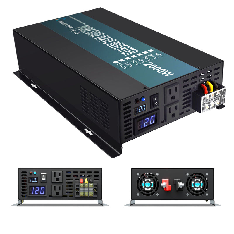 2000W Power Inverter 12VDC or 24VDC to 120VAC Pure Sine Wave Inverter RBPRC2000W With Wireless Remote