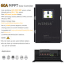 WZRELB New 60A MPPT Solar Charge Controller 12V/24V/48 Auto, 18V/36V Manual Max PV 170V,LCD Full Touch Screen Design