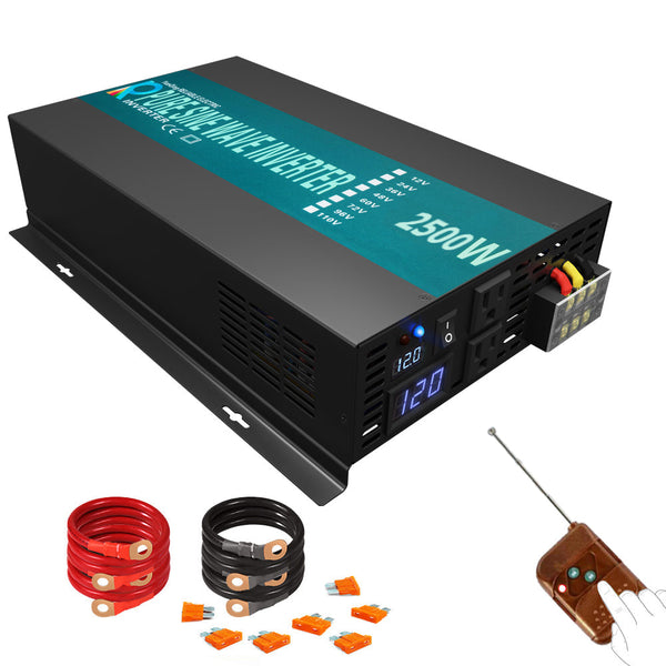 2500W Power Inverter 12VDC,24VDC or 48VDC to 120VAC Pure Sine Wave Inverter With Wireless Remote RBPRC2500W
