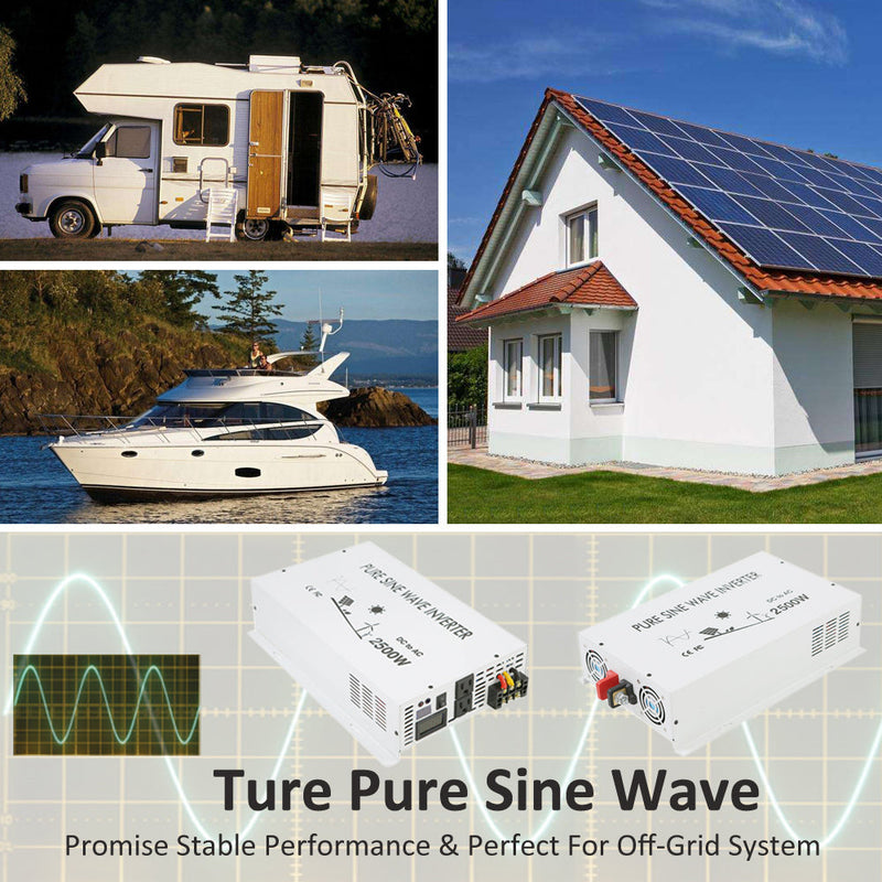2500W Power Inverter 12VDC,24VDC or 48VDC to 120VAC Pure Sine Wave Inverter WRBP2500W