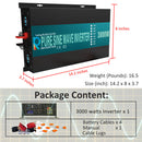3000W Power Inverter 12VDC,24VDC or 48VDC to 120VAC Pure Sine Wave Inverter With Wireless Remote RBPRC3000W