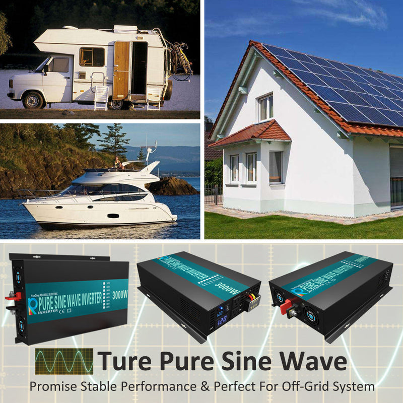  WZRELB 4000W Heavy Duty Pure Sine Wave Solar Power Inverter DC  48V to AC 110v 120V Backup Power with 2 AC Outlets with Hardwire Terminal  and LED : Automotive