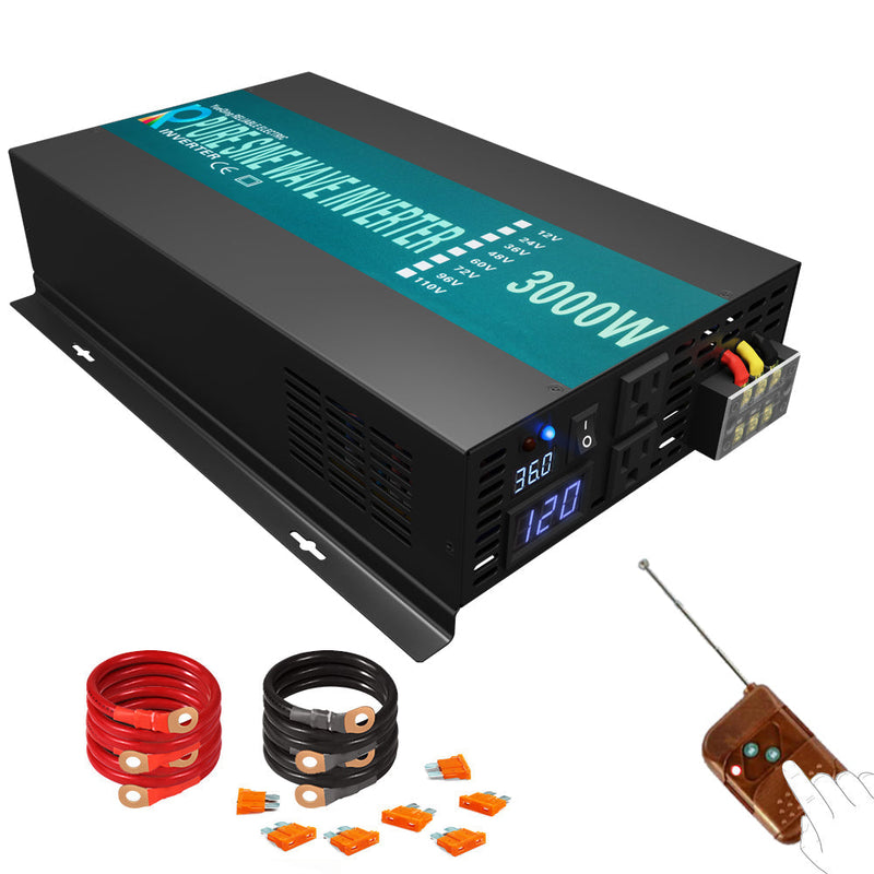 3000W Power Inverter 12VDC,24VDC or 48VDC to 120VAC Pure Sine Wave Inverter With Wireless Remote RBPRC3000W