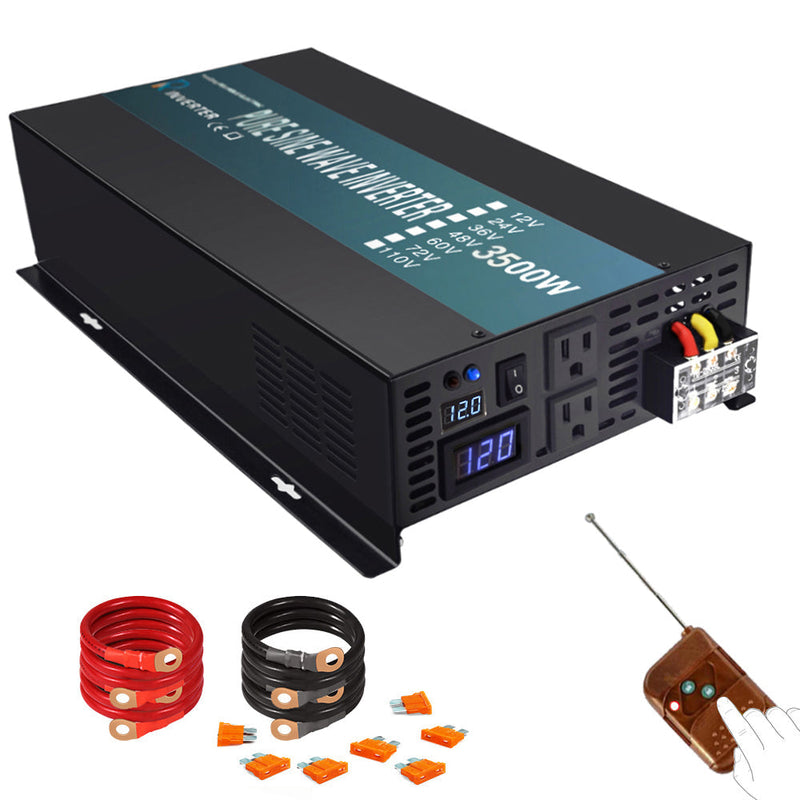 3500W Power Inverter 12VDC,24VDC or 48VDC to 120VAC Pure Sine Wave Inverter RBP3500W With Wireless Remote