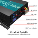 3000W Power Inverter 12VDC,24VDC or 48VDC to 120VAC Pure Sine Wave Inverter With Wireless Remote RBPRC3000W