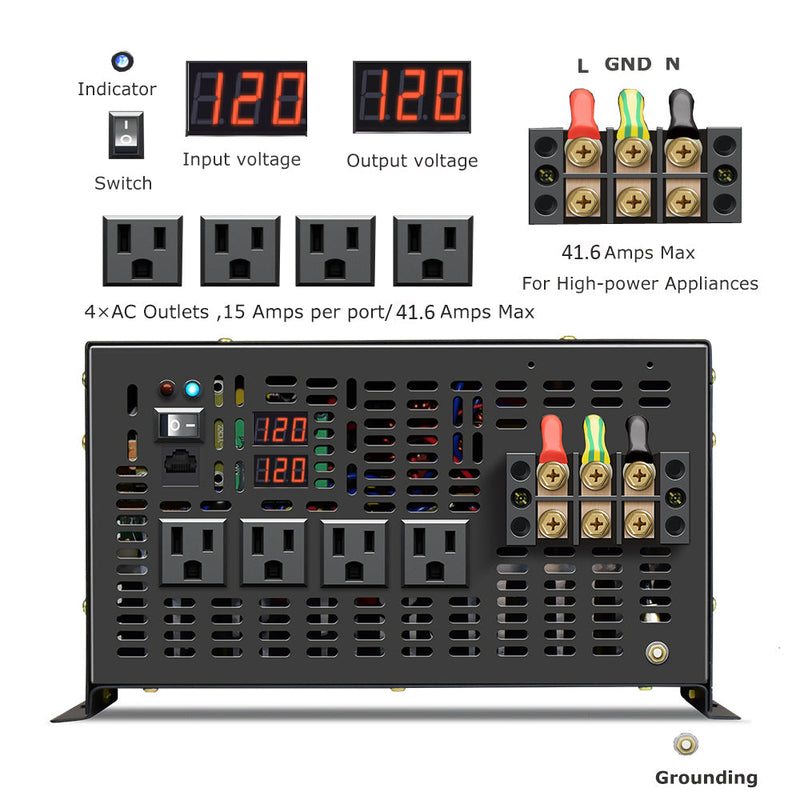 5000W Pure Sine Wave Inverter with a Wired Remote