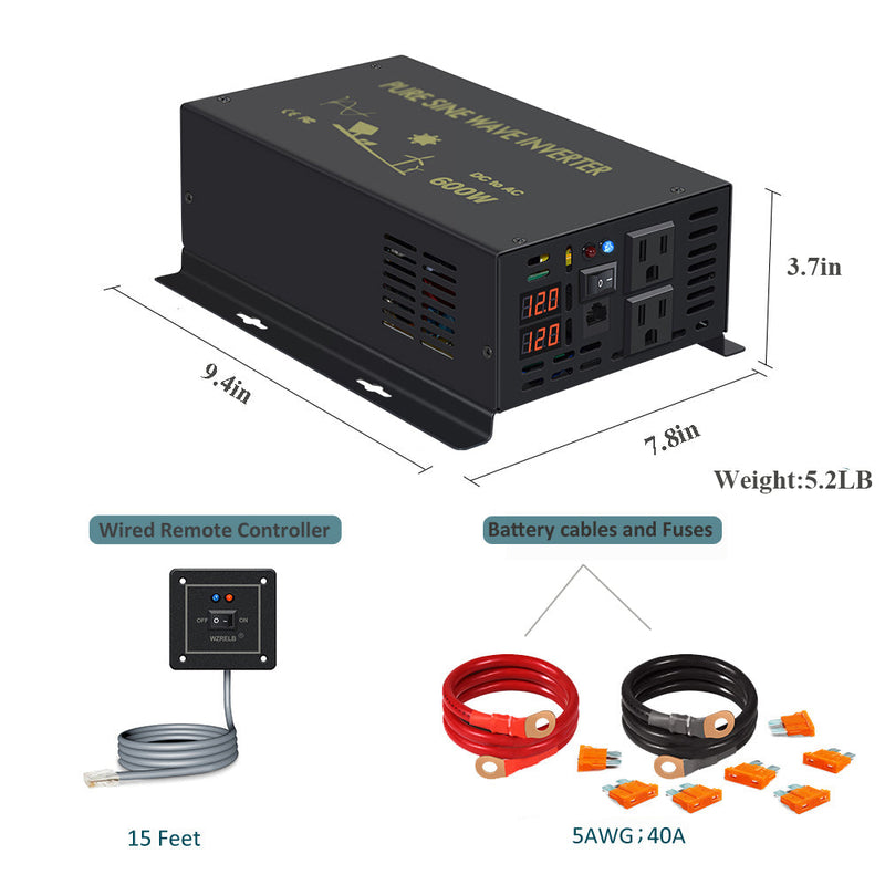 600W Pure Sine Wave Sloar Inverter with a Wired Remote