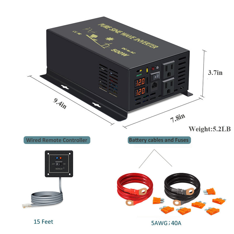 500W Pure Sine Wave Sloar Inverter with a Wired Remote