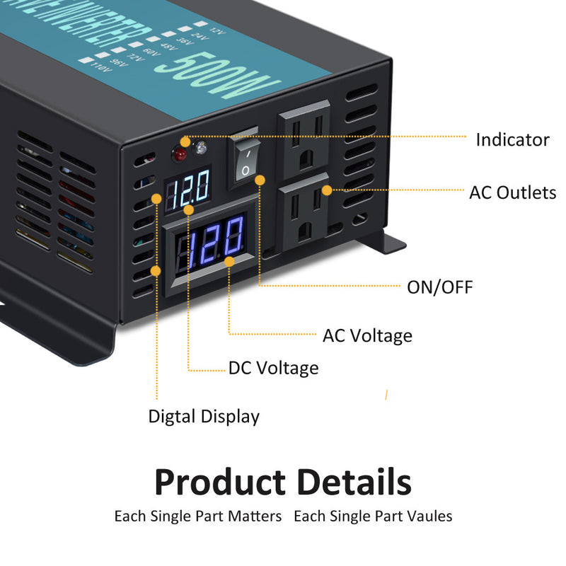 500W DC to AC Power Inverter Pure Sine Wave Inverter