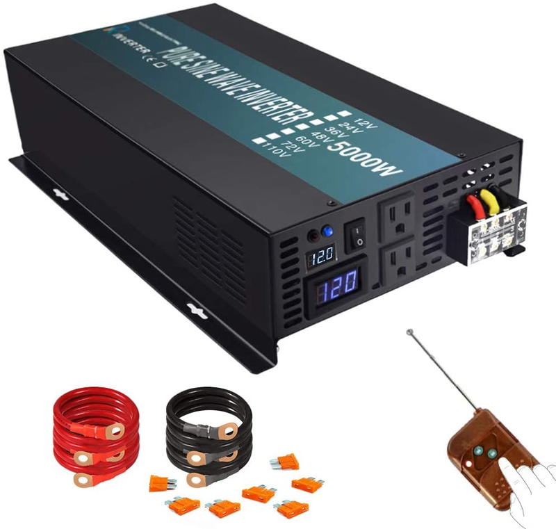 5000W Power Inverter 12VDC or 24VDC to 120VAC Pure Sine Wave Inverter RBPRC5000W With Wireless Remote