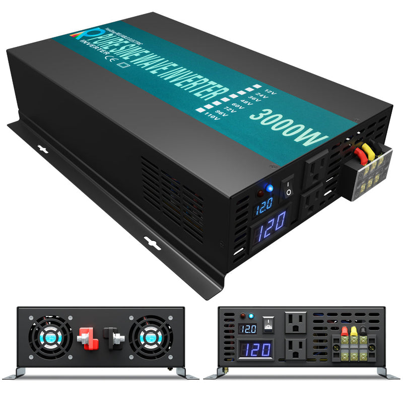 3000W Power Inverter 12VDC,24VDC or 48VDC to 120VAC Pure Sine Wave ...