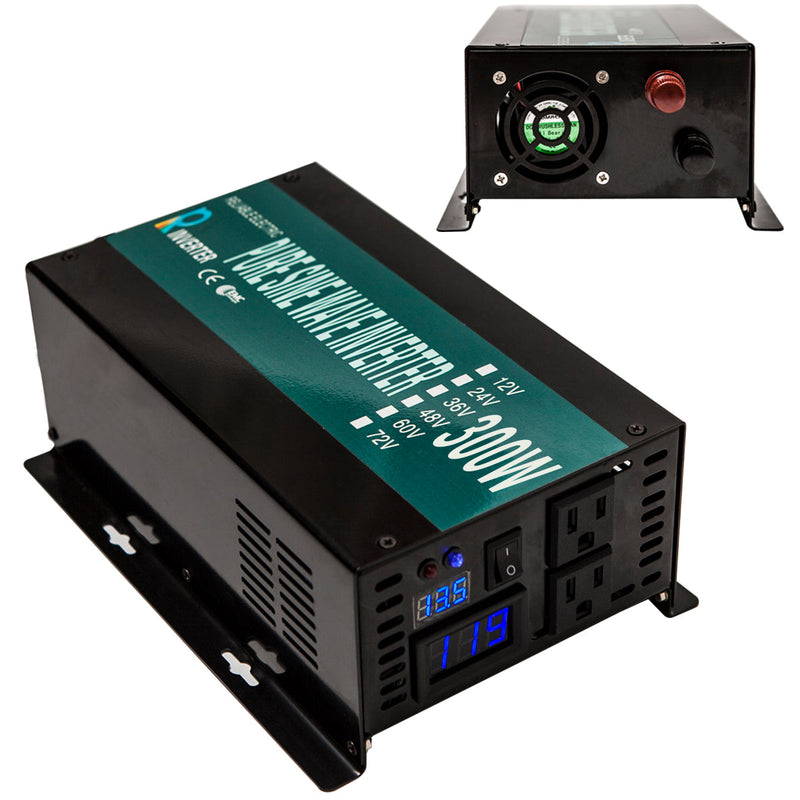 300W DC to AC Power Inverter Pure Sine Wave Inverter 12Vdc, 24Vdc, or 48Vdc to 120Vac output 60HZ USA Socket