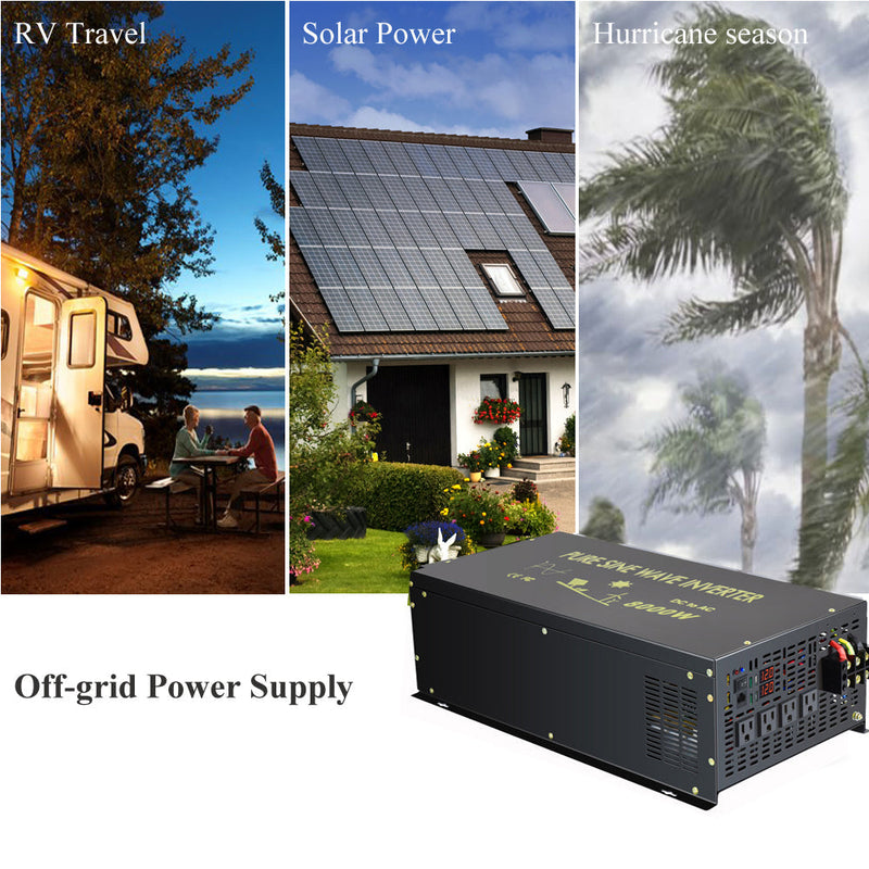 8000W Pure Sine Wave Solar Power Inverter | DC 12V / 24V To AC 110V – 120V  / 220V – 230V 50Hz / 60Hz